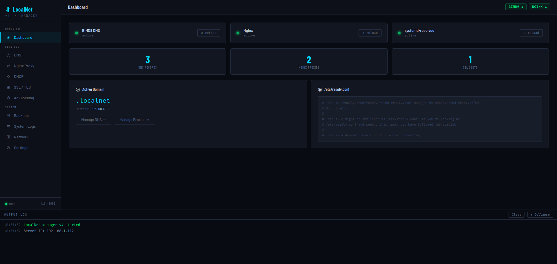LocalNet Manager Dashboard