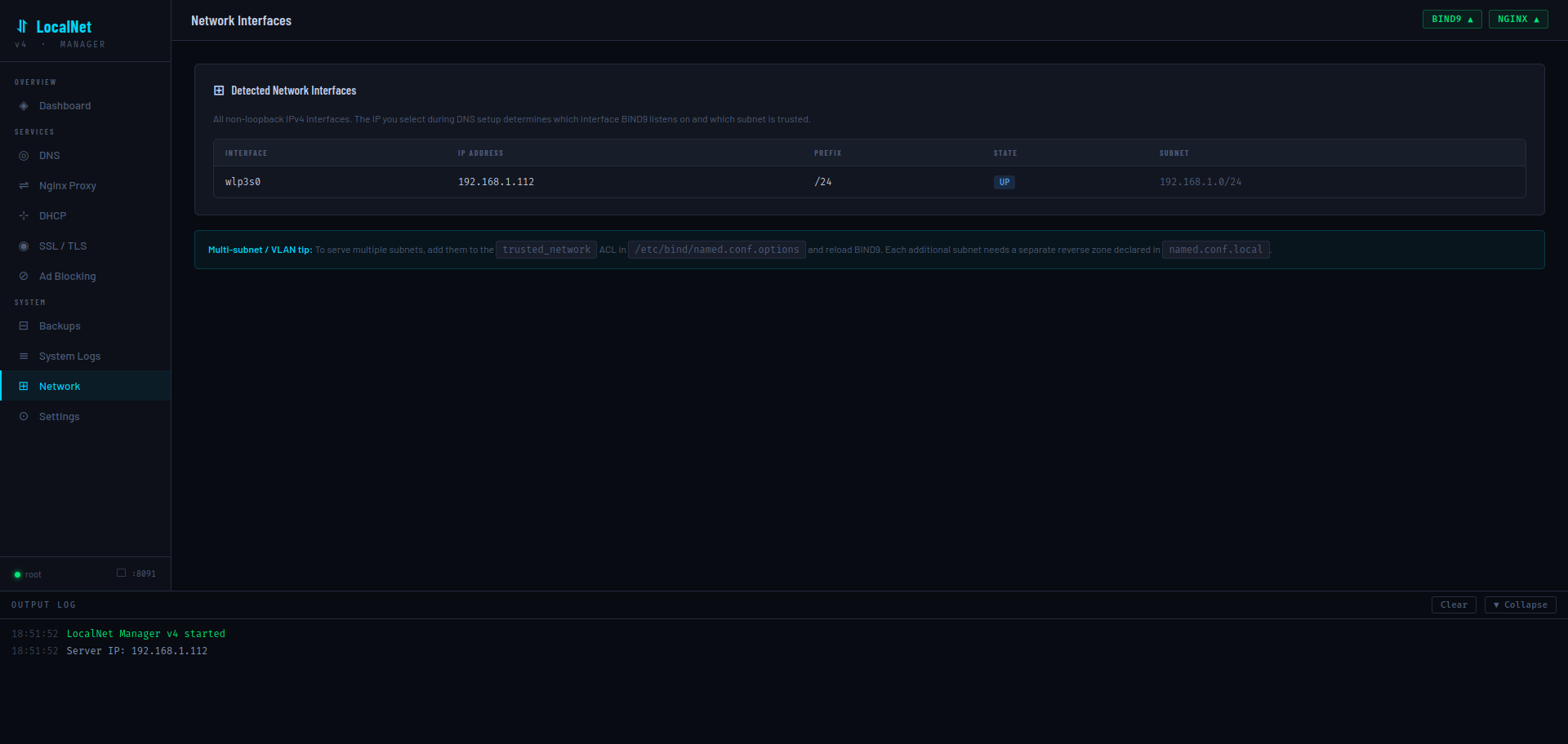 Network Interfaces page