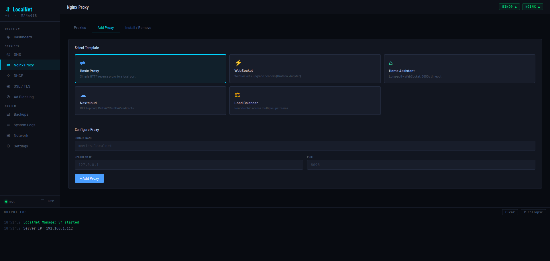 Nginx Add Proxy tab